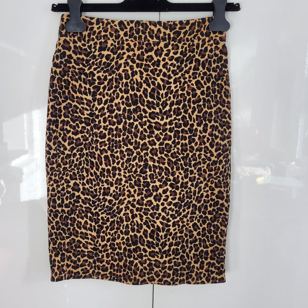 J Crew Leopard Print Cotton Pencil Skirt Size 00P - Picture 2 of 7